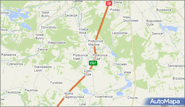 mapa Podkonice Duże, Podkonice Duże na mapie Targeo