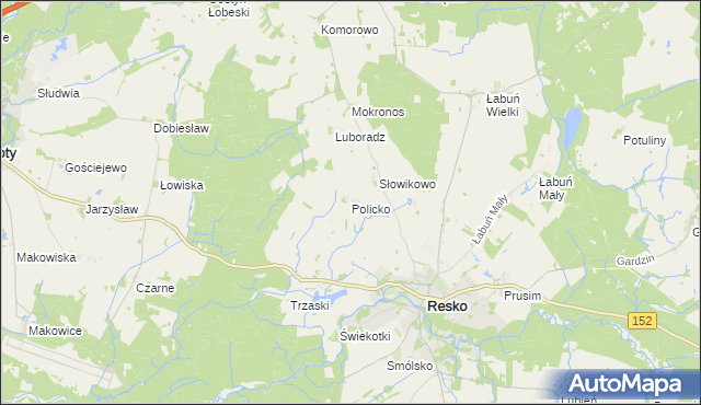 mapa Policko gmina Resko, Policko gmina Resko na mapie Targeo