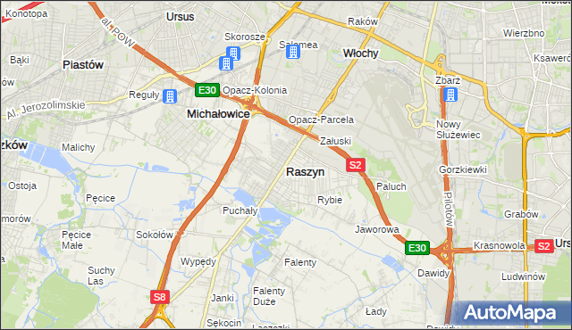 mapa Raszyn powiat pruszkowski, Raszyn powiat pruszkowski na mapie Targeo