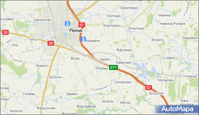 mapa Siedlin, Siedlin na mapie Targeo