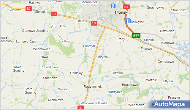 mapa Skrzynki gmina Płońsk, Skrzynki gmina Płońsk na mapie Targeo