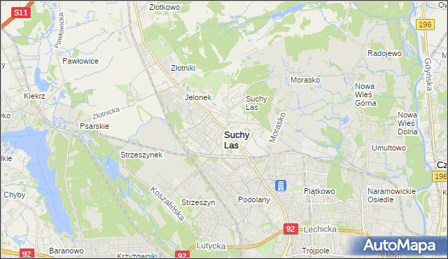 mapa Suchy Las powiat poznański, Suchy Las powiat poznański na mapie Targeo