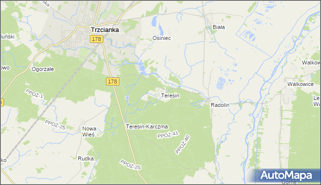 mapa Teresin gmina Trzcianka, Teresin gmina Trzcianka na mapie Targeo
