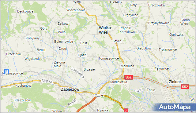 mapa Tomaszowice gmina Wielka Wieś, Tomaszowice gmina Wielka Wieś na mapie Targeo