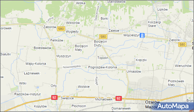 mapa Topolin gmina Stare Babice, Topolin gmina Stare Babice na mapie Targeo