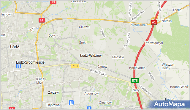 mapa Widzew, Widzew na mapie Targeo
