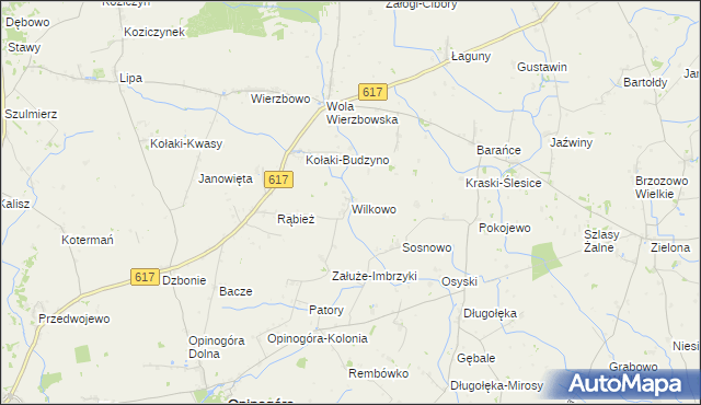 mapa Wilkowo gmina Opinogóra Górna, Wilkowo gmina Opinogóra Górna na mapie Targeo