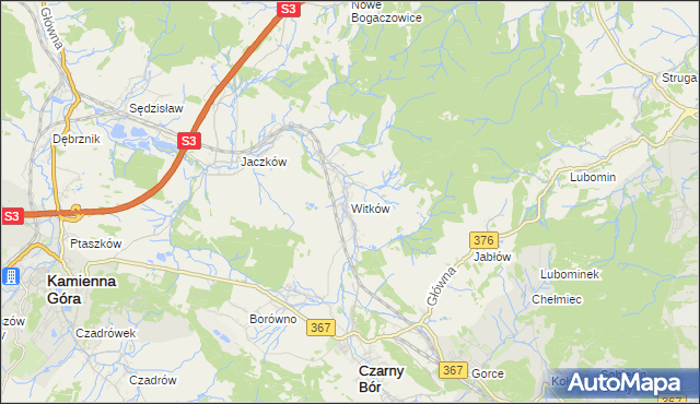 mapa Witków gmina Czarny Bór, Witków gmina Czarny Bór na mapie Targeo