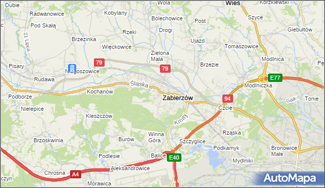mapa Zabierzów powiat krakowski, Zabierzów powiat krakowski na mapie Targeo