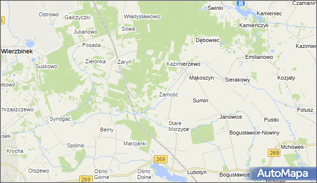 mapa Zamość gmina Wierzbinek, Zamość gmina Wierzbinek na mapie Targeo