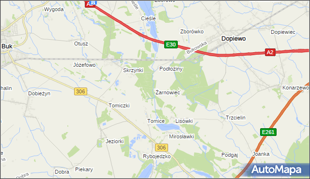 mapa Żarnowiec gmina Dopiewo, Żarnowiec gmina Dopiewo na mapie Targeo