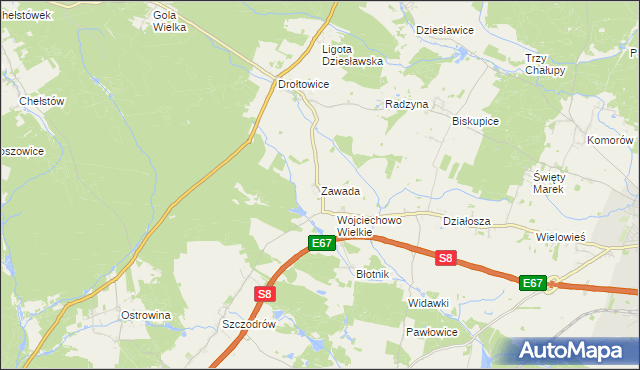 mapa Zawada gmina Syców, Zawada gmina Syców na mapie Targeo