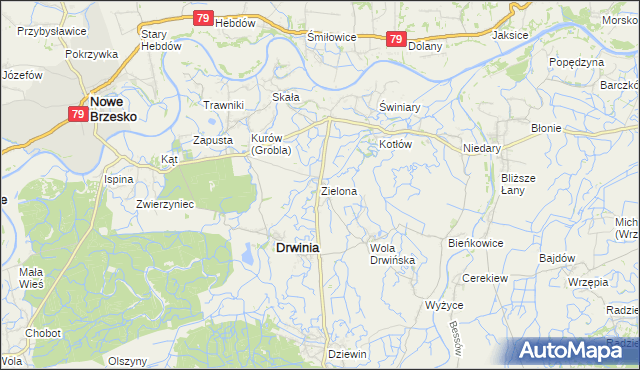 mapa Zielona gmina Drwinia, Zielona gmina Drwinia na mapie Targeo