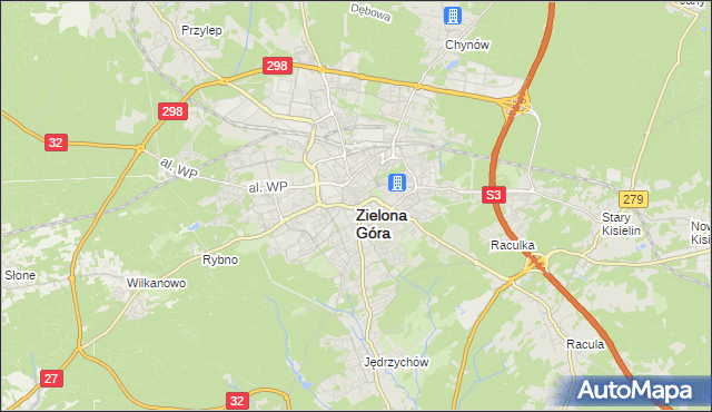 mapa Zielona Góra, Zielona Góra na mapie Targeo