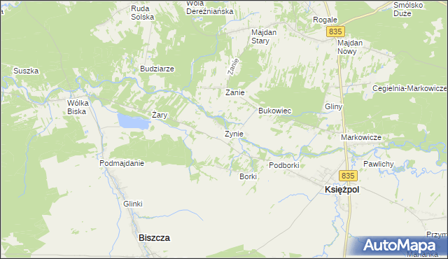 mapa Zynie, Zynie na mapie Targeo