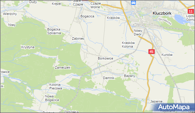 mapa Borkowice gmina Kluczbork, Borkowice gmina Kluczbork na mapie Targeo