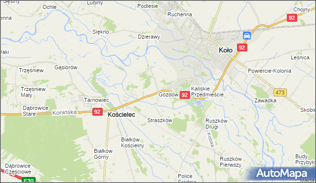 mapa Gozdów gmina Kościelec, Gozdów gmina Kościelec na mapie Targeo