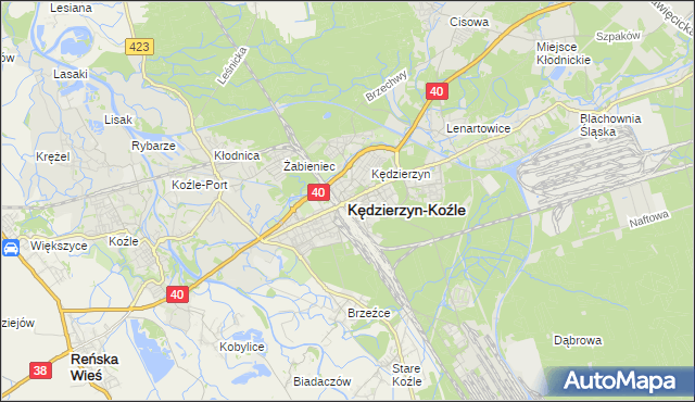 mapa Kędzierzyna-Koźle, Kędzierzyn-Koźle na mapie Targeo