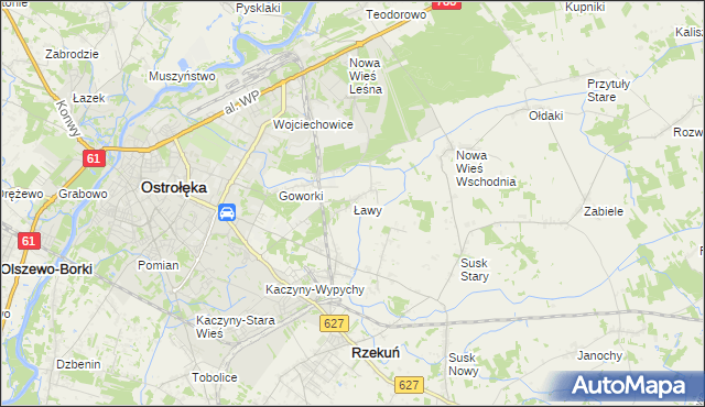 mapa Ławy gmina Rzekuń, Ławy gmina Rzekuń na mapie Targeo