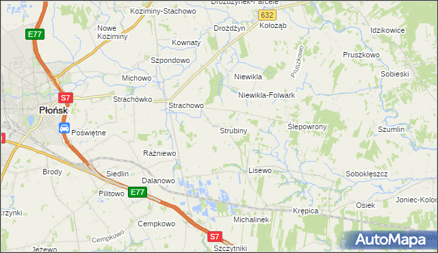 mapa Strubiny gmina Płońsk, Strubiny gmina Płońsk na mapie Targeo