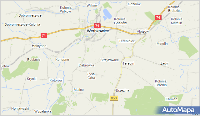 mapa Strzyżowiec gmina Werbkowice, Strzyżowiec gmina Werbkowice na mapie Targeo
