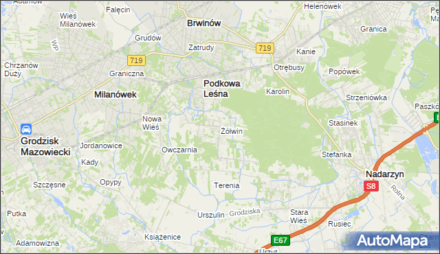 mapa Żółwin gmina Brwinów, Żółwin gmina Brwinów na mapie Targeo