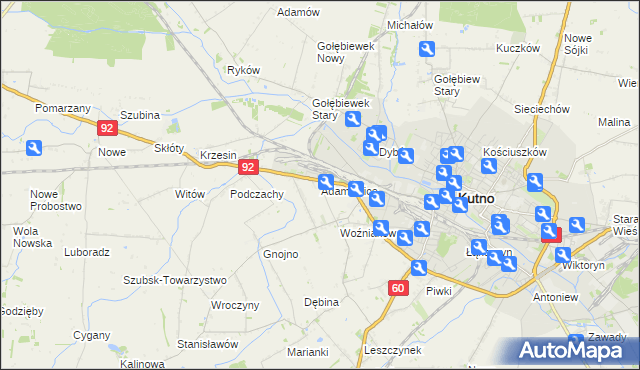 mapa Adamowice gmina Kutno, Adamowice gmina Kutno na mapie Targeo