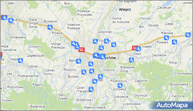 mapa Andrychów, Andrychów na mapie Targeo