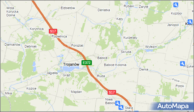 mapa Babice gmina Trojanów, Babice gmina Trojanów na mapie Targeo
