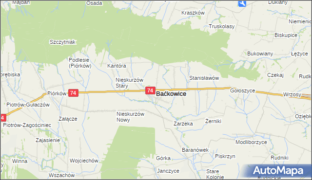 mapa Baćkowice, Baćkowice na mapie Targeo