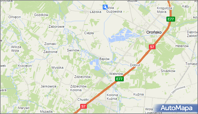 mapa Bąków gmina Orońsko, Bąków gmina Orońsko na mapie Targeo