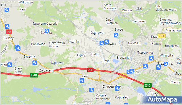 mapa Balin gmina Chrzanów, Balin gmina Chrzanów na mapie Targeo