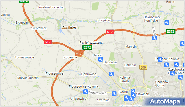 mapa Barak gmina Jastków, Barak gmina Jastków na mapie Targeo