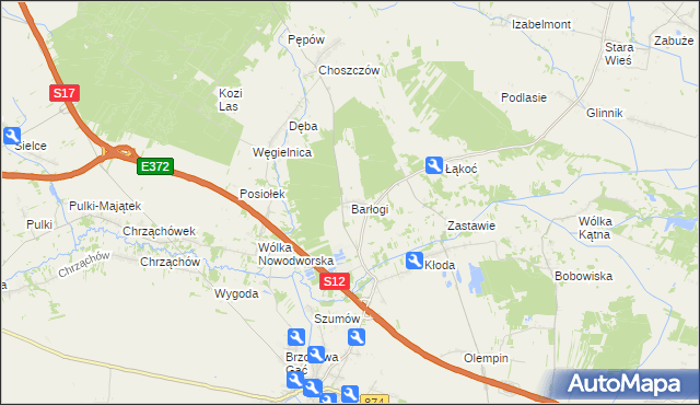 mapa Barłogi gmina Kurów, Barłogi gmina Kurów na mapie Targeo