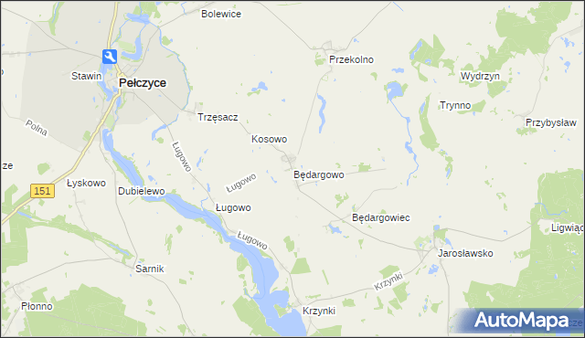 mapa Będargowo gmina Pełczyce, Będargowo gmina Pełczyce na mapie Targeo
