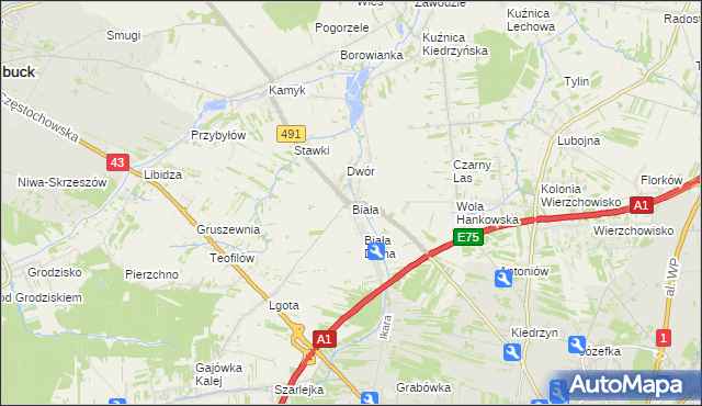 mapa Biała gmina Kłobuck, Biała gmina Kłobuck na mapie Targeo