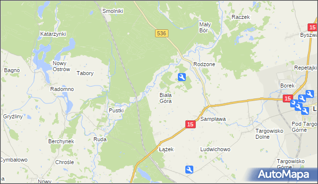 mapa Biała Góra gmina Lubawa, Biała Góra gmina Lubawa na mapie Targeo