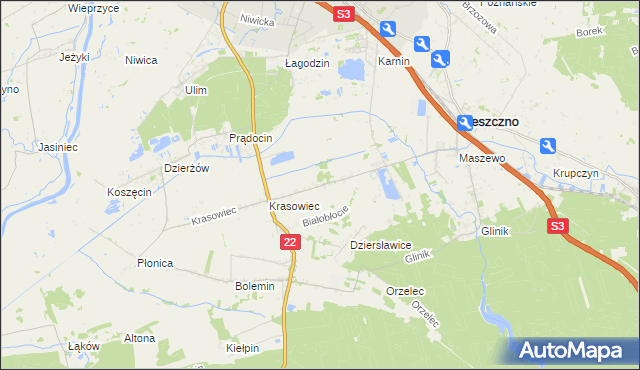 mapa Białobłocie gmina Deszczno, Białobłocie gmina Deszczno na mapie Targeo