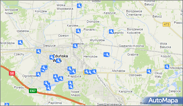 mapa Biały Ług gmina Zduńska Wola, Biały Ług gmina Zduńska Wola na mapie Targeo