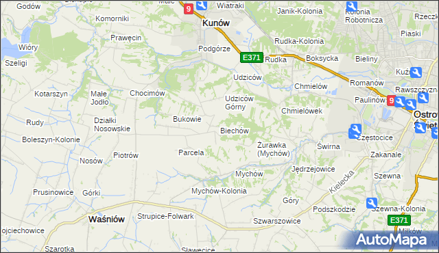 mapa Biechów gmina Kunów, Biechów gmina Kunów na mapie Targeo