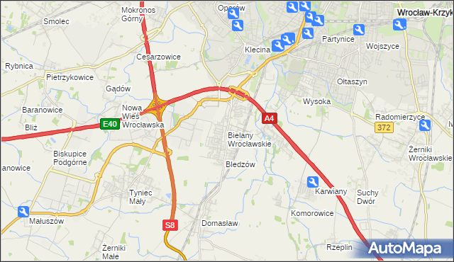 mapa Bielany Wrocławskie, Bielany Wrocławskie na mapie Targeo