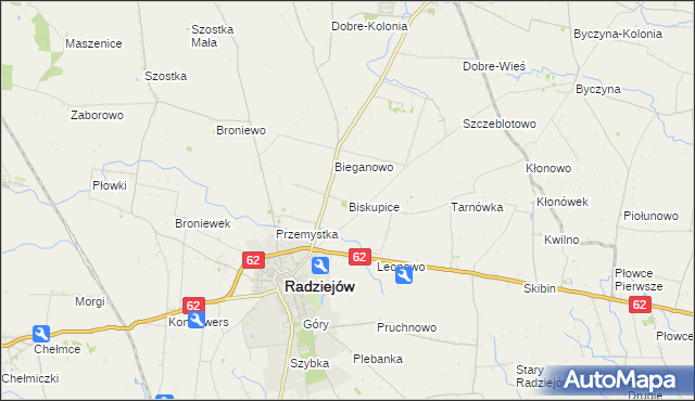 mapa Biskupice gmina Radziejów, Biskupice gmina Radziejów na mapie Targeo