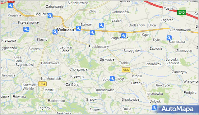 mapa Biskupice powiat wielicki, Biskupice powiat wielicki na mapie Targeo