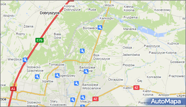 mapa Blok Dobryszyce, Blok Dobryszyce na mapie Targeo