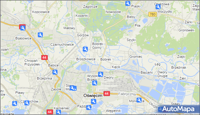 mapa Bobrek gmina Chełmek, Bobrek gmina Chełmek na mapie Targeo