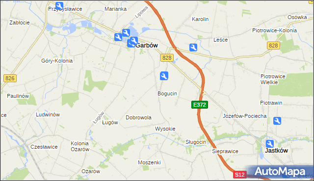mapa Bogucin gmina Garbów, Bogucin gmina Garbów na mapie Targeo