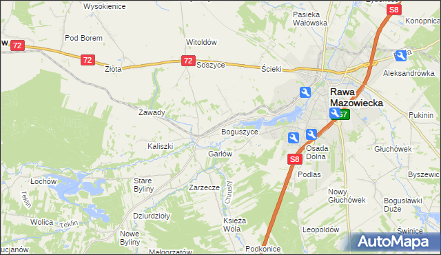 mapa Boguszyce gmina Rawa Mazowiecka, Boguszyce gmina Rawa Mazowiecka na mapie Targeo