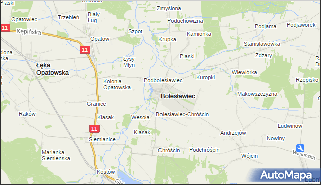 mapa Bolesławiec powiat wieruszowski, Bolesławiec powiat wieruszowski na mapie Targeo