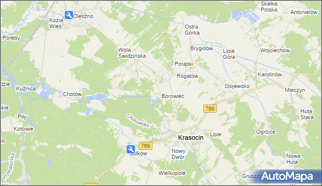 mapa Borowiec gmina Krasocin, Borowiec gmina Krasocin na mapie Targeo