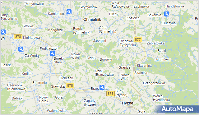 mapa Borówki gmina Chmielnik, Borówki gmina Chmielnik na mapie Targeo